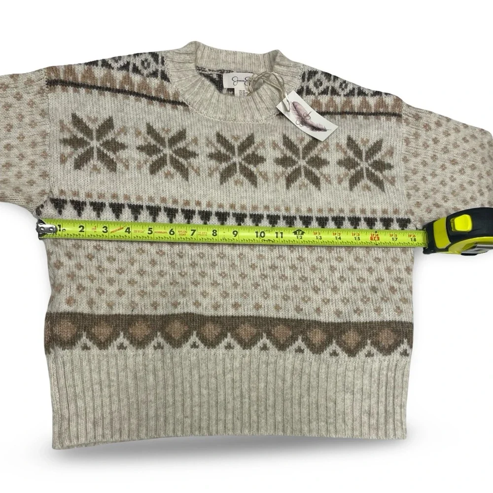 Jessica Simpson Snowflake Fair‎ Isle Knit Sweater Cozy Winter Cream Brown XS NWT